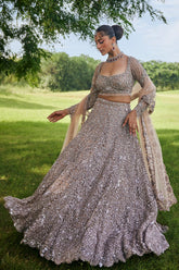 Brown Net Designer Embellished Lehenga with Heavy Work